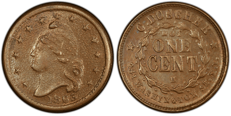 (1863) Copper Civil War Store Card F-630V-1a, C. Doscher NY