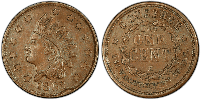 (1863) Copper Civil War Store Card F-630V-2a, C. Doscher, Sm. Planchet NY