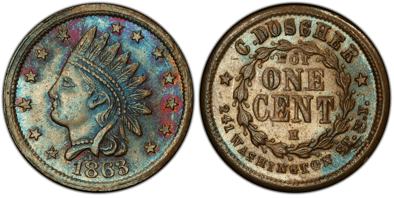 (1863) Copper Civil War Store Card F-630V-4a, C. Doscher NY