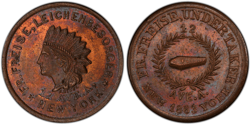 (1863) Copper Civil War Store Card F-630Z-1a, Fr. Freise NY