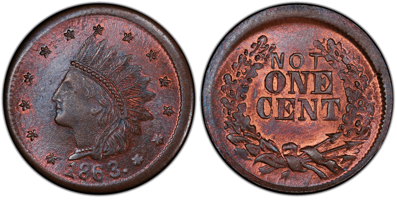 (1863) Civil War Patriotic Token F-63/366a, Not One Cent