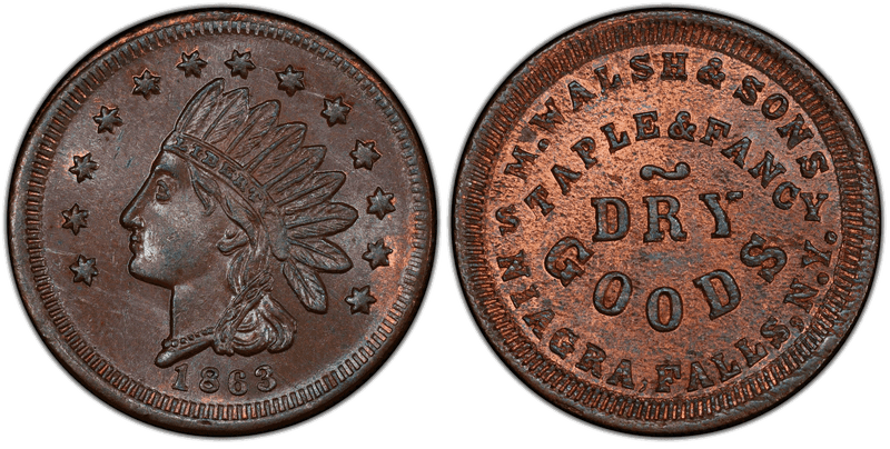 (1863) Copper Civil War Store Card F-640A-2A, M. Walsh & Sons NY