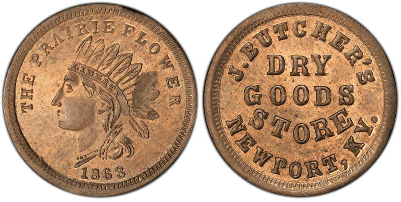 (1863) Copper-Nickel Civil War Store Card F-640A-5d, J. Butcher's KY