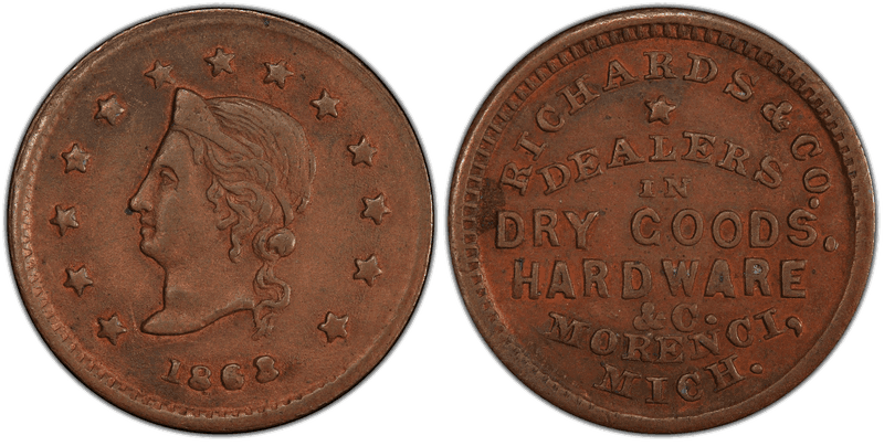 (1863) Civil War Store Card F-660B-2, Richards & Co. MI