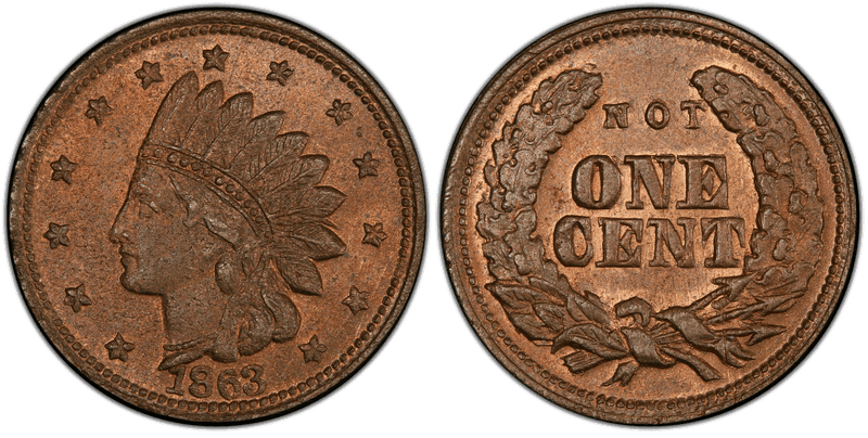 (1863) Civil War Patriotic Token F-67/372d, Not One Cent