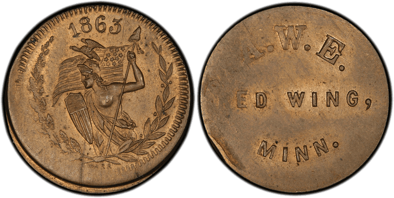 (1863) Copper Civil War Store Card F-680A-1d, Ni A.W.E. MN