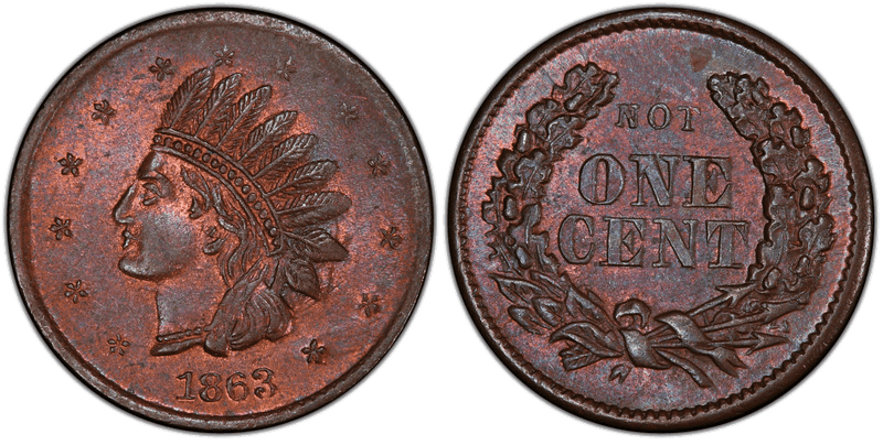 (1863) Copper Civil War Store Card F-68A/371a, Not One Cent