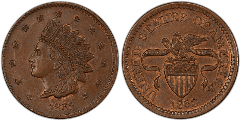 (1863) Copper Civil War Patriotic Token F-68/198a, United States of America