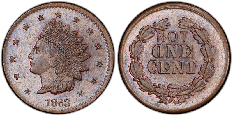 (1863) Civil War Patriotic Token F-68/355a, Not One Cent
