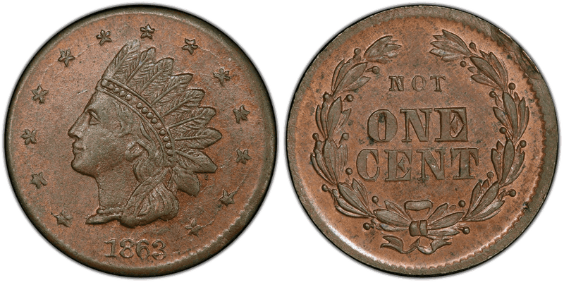 (1863) Copper Civil War Patriotic Token F-68/360a, Not One Cent