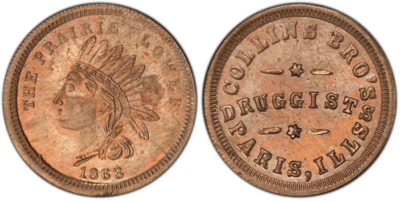 (1863) Copper-Nickel Civil War Store Card F-690A-6d, Collins Bro's IL