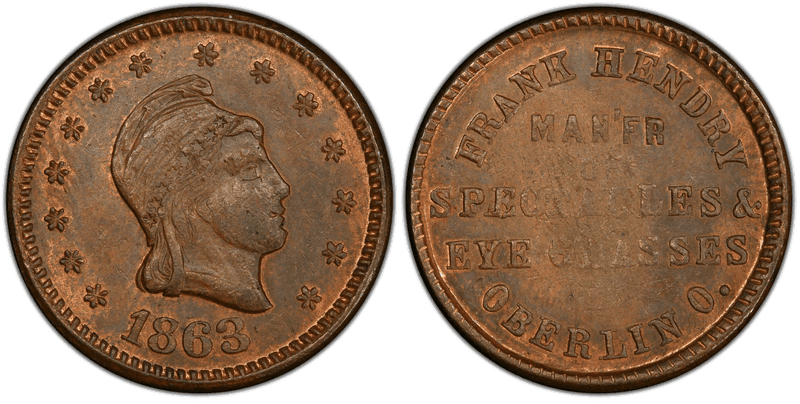 (1863) Copper Civil War Store Card F-690B-1a, Frank Hendry OH
