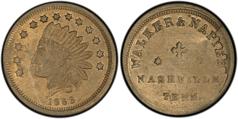 (1863) Copper Civil War Store Card F-690E-7d, Ni Walker & Napier TN