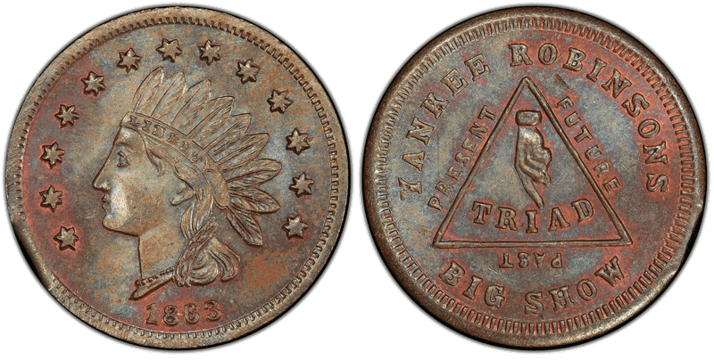 (1863) Copper Civil War Store Card F-692A-10a, Yankee Robinson IL
