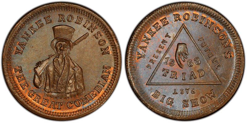 (1863) Copper Civil War Store Card F-692A-3a, Yankee Robinson IL