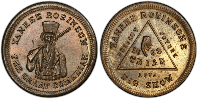 (1863) Brass Civil War Store Card F-692A-3b, Yankee Robinson IL