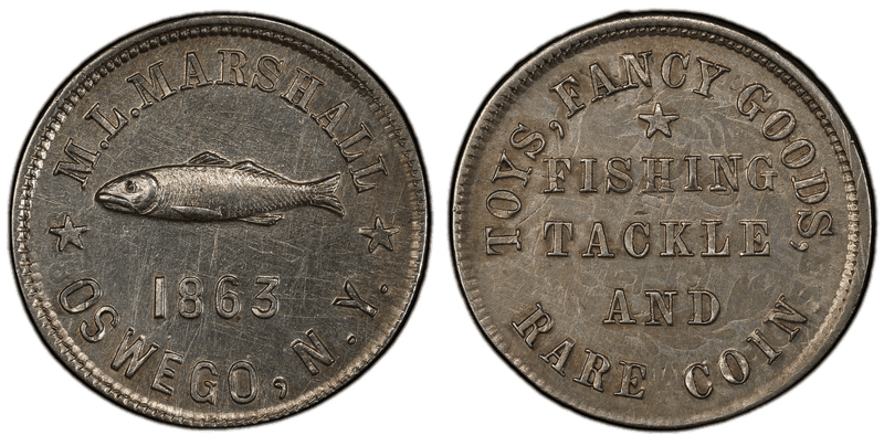 (1863) Silver Civil War Store Card F-695a-2fo, M.L. Marshall NY
