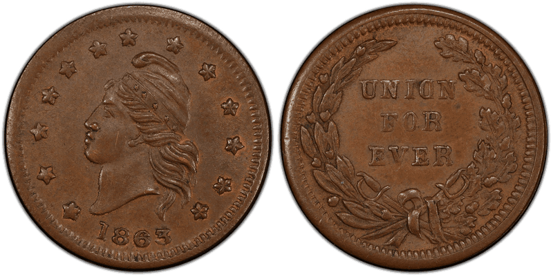 (1863) Copper Civil War Patriotic Token F-6/269a, Union For Ever
