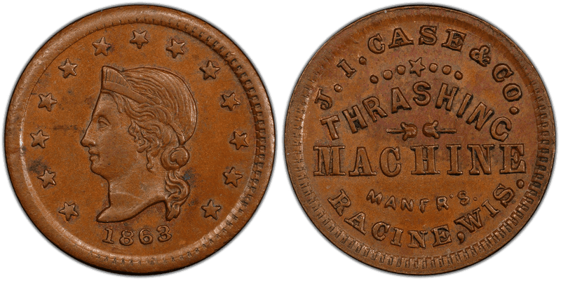 (1863) Copper Civil War Store Card F-700A-2a, J.I. Case & Co. WI