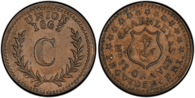 (1863) Copper Civil War Store Card F-700C-3a, Charnley RI