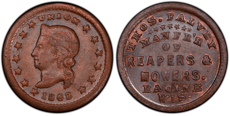 (1863) Civil War Store Card F-700G-4a, Thos. Falvey WI