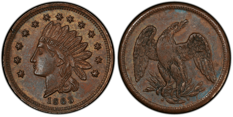 (1863) Copper Civil War Patriotic Token F-70/281a, Indian Head-Eagle