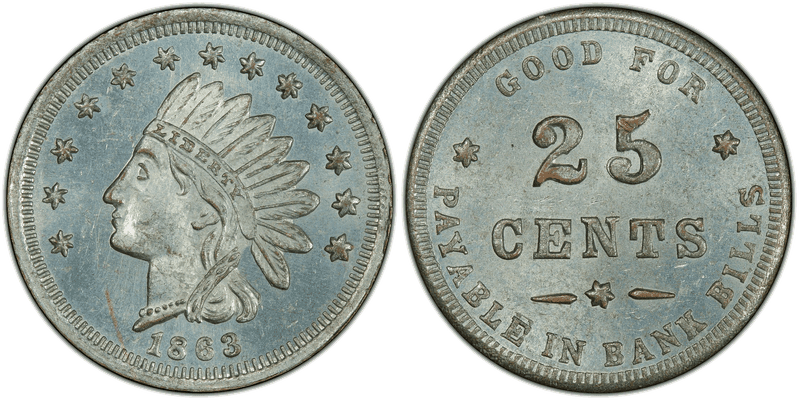 (1863) Zinc Civil War Patriotic Token F-71/455i, Good For 25 Cents