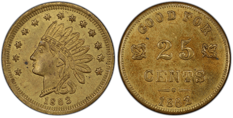 (1863) Brass Civil War Patriotic Token F-71/456b, Good For 25 Cents
