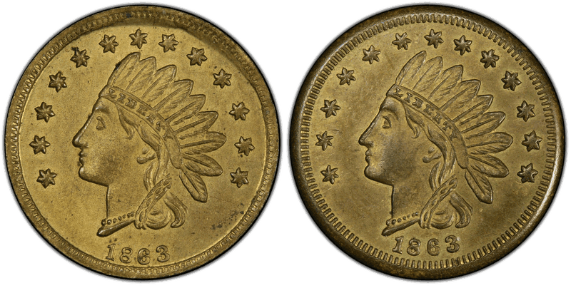 (1863) Brass Civil War Patriotic Token F-71/72Ab, Double Indian Head