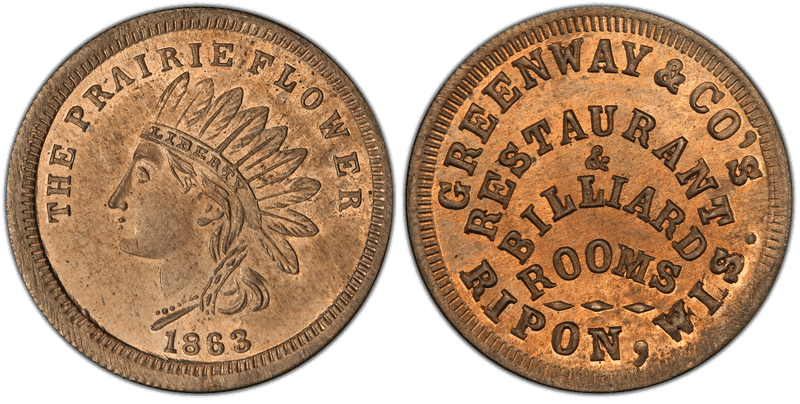 (1863) Copper-Nickel Civil War Store Card F-720A-5d, Greenway & Co's WI