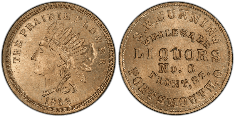 (1863) Copper-Nickel Civil War Store Card F-745B-5d, S.W. Cunning OH