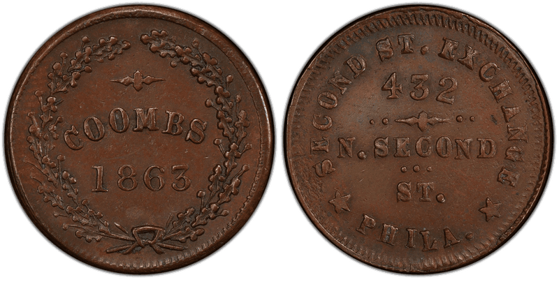 (1863) Copper Civil War Store Card F-750I-1a, Coombs PA