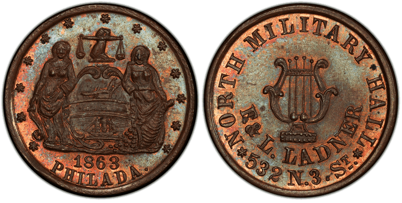 (1863) Copper Civil War Store Card F-750M-1a, F. & L. Ladner PA