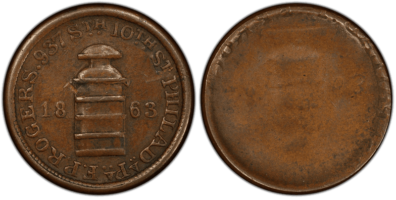 (1863) Copper Civil War Store Card F-750P-2a, Uniface F.P. Rogers PA