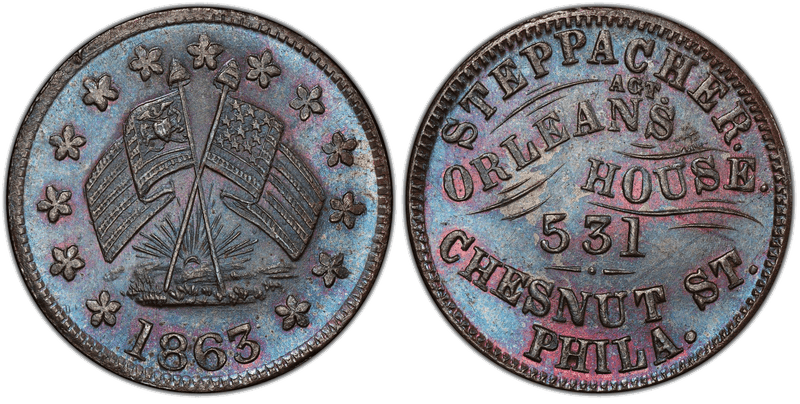 (1863) Copper Civil War Store Card F-750S-1a, Steppacher PA