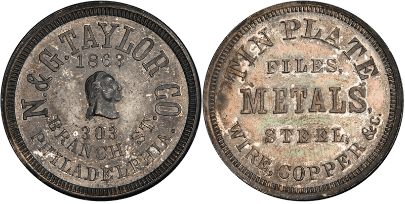 1863 Token F-750V-1a GW-561 Silvered N. & G. Taylor Co.