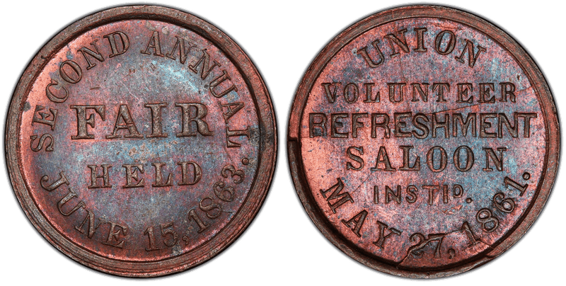 (1863) Copper Civil War Store Card F-750W-1a, Volunteer Refreshment Saloon PA