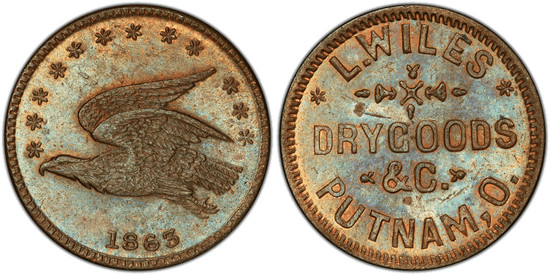(1863) Copper Civil War Store Card F-755A-2a, L. Wiles OH