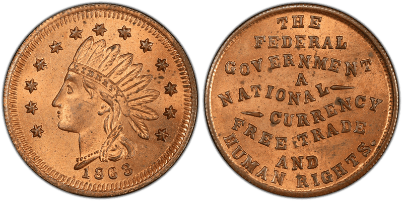 (1863) Copper Civil War Patriotic Token F-75/467a, The Federal Government