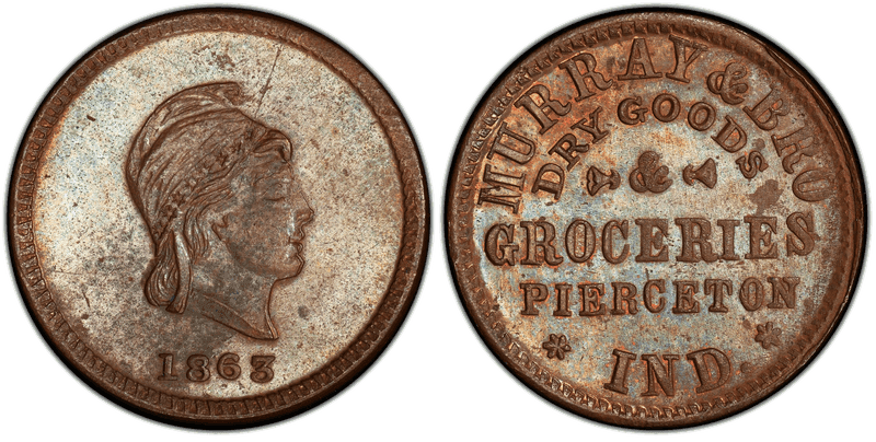 (1863) Copper Civil War Store Card F-760A-1a, Murray & Bro IN