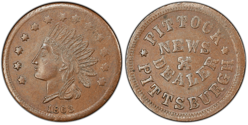 (1863) Copper Civil War Store Card F-765P-1a, Pittock PA