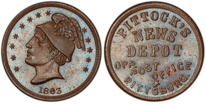 (1863) Copper Civil War Store Card F-765P-5a, Pittock's PA