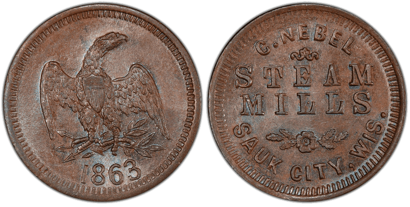 (1863) Civil War Store Card F-770A-1a, C. Nebel WI