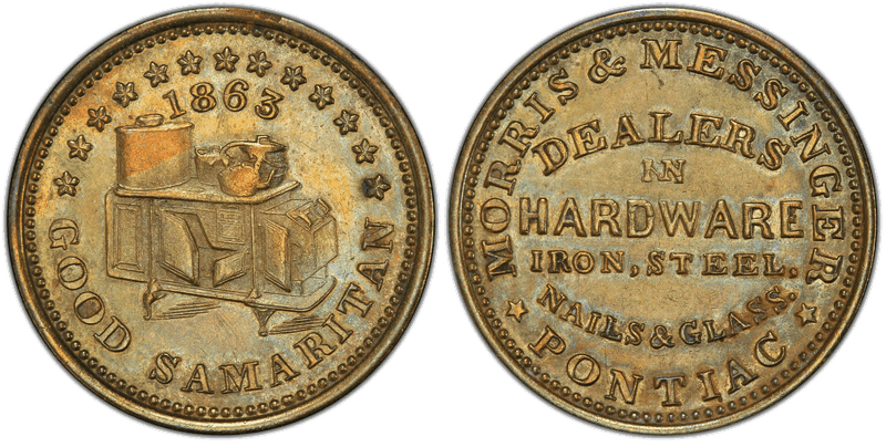 (1863) Brass Civil War Store Card F-770B-1b, Morris & Messinger MI