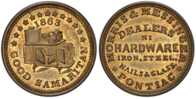 (1863) Brass Civil War Store Card F-770B-2b, Morris & Messinger MI