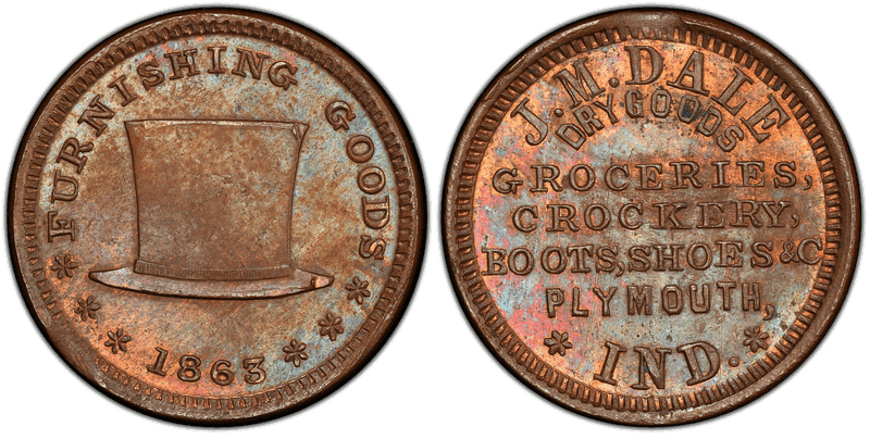 (1863) Copper Civil War Store Card F-780A-1a, J.M. Dale IN