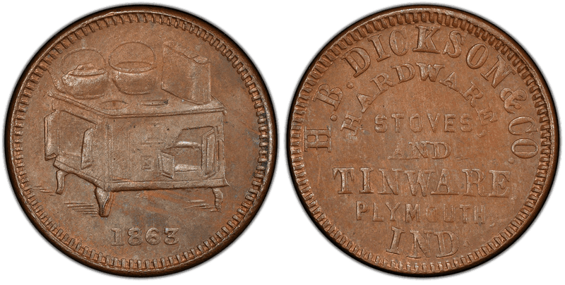 (1863) Copper Civil War Store Card F-780B-1a, H.B. Dickson & Co. IN