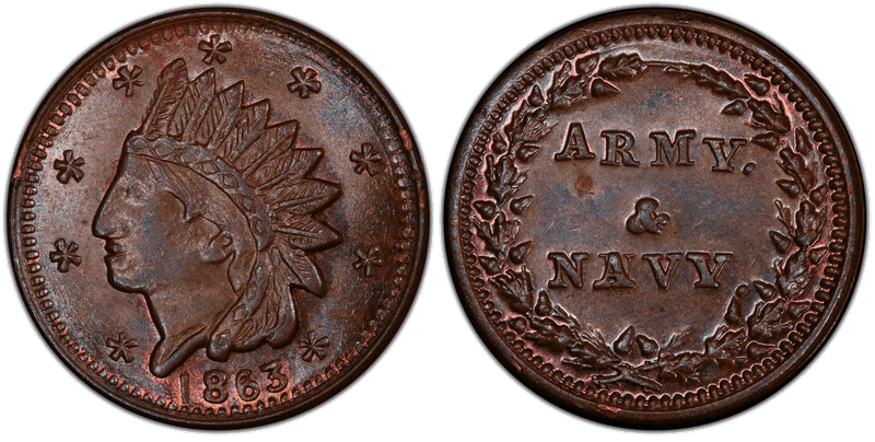 (1863) Copper Civil War Patriotic Token F-78/330a, Army & Navy