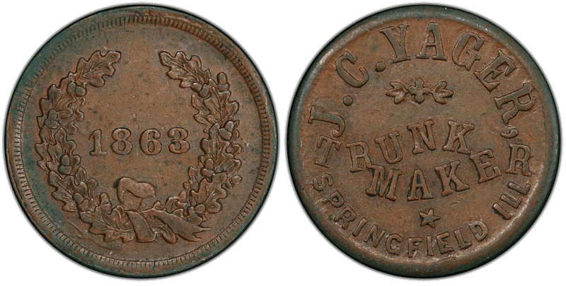 (1863) Copper Civil War Store Card F-795A-2a, J.C. Yager IL