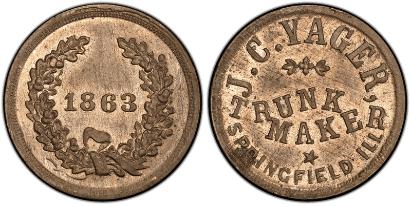 (1863) Copper-Nickel Civil War Store Card F-795A-2d, J.C. Yager IL